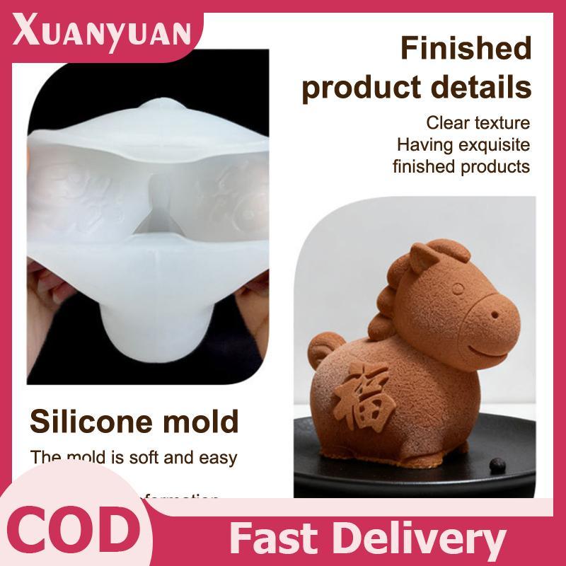 XUAN Hoạt Hình Hình Ngựa Silicone Bánh Mousse Khuôn Ngựa Thiết Kế Lập Thể Tết Nguyên Đán DIY Trang Trí Món Tráng Miệng Dụng Cụ Làm VN