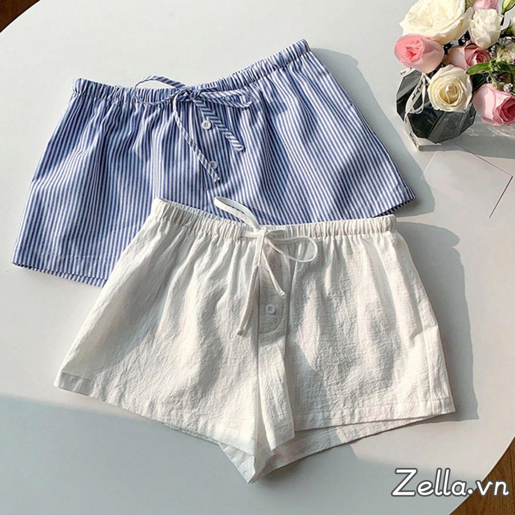 Quần Short Mini Nữ Dây Rút Co Giãn, Phù Hợp Mặc Mùa Hè, Thiết Kế Màu Trơn/Sọc In