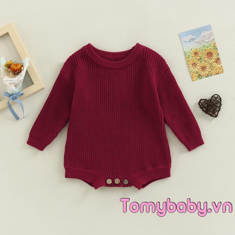 Áo liền quần dệt kim cho bé dài tay cổ tròn chắc chắn mùa thu đông cho bé gái bé trai