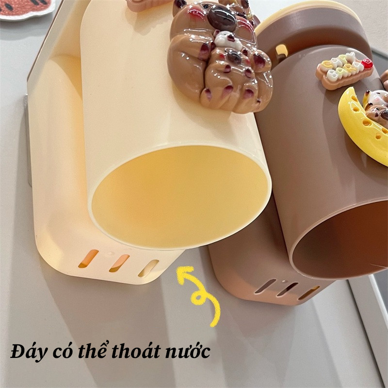 Bộ Cốc & Giá Treo Bàn Chải Đánh Răng 2 Trong 1 Cho Bé - Thiết Kế Hoạt Hình Dễ Thương, Không Cần Khoan Tường