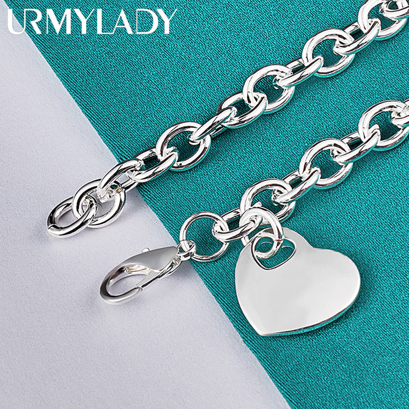 URMYLADY - Mặt dây chuyền và vòng tay bạc 925 hình trái tim, phù hợp cho đám cưới và trang sức thời trang nữ