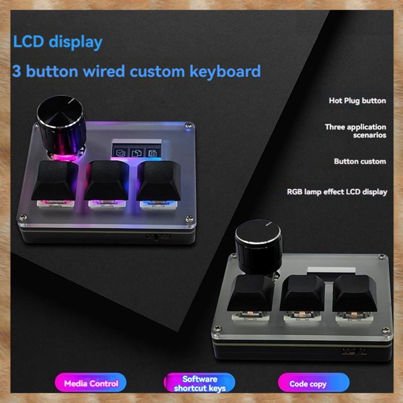 [S Z] Bàn phím tùy chỉnh có dây 3 phím Blue Switch Bàn phím chơi game OSU có núm màn hình RGB Copy Paste Shotcut Bàn phím