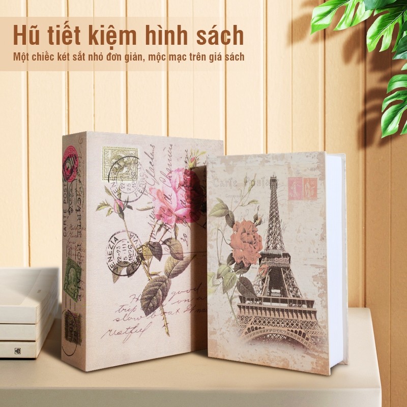 Két sắt mini hình quyển sách để bàn – Hộp đựng tiền tiết kiệm có khóa, vừa trang trí vừa bảo mật