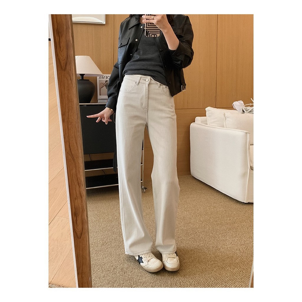 Quần jeans ống rộng vừa phải, co giãn bốn chiều, phù hợp mùa xuân - Hàng có sẵn