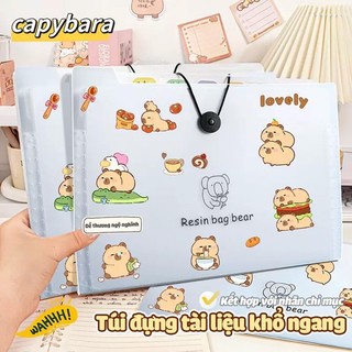 Túi đựng tài liệu a4 chất lượng PP 8/12, kèm sticker capybara ngộ nghĩnh, phân chia ngăn rõ ràng, lý tưởng cho công việc