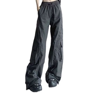 Quần Túi Hộp Nữ Ống Rộng Chất Dù Phối Line Cá Tính Lưng Thun Dây Rút Form Suông Thoải Mái Unisex