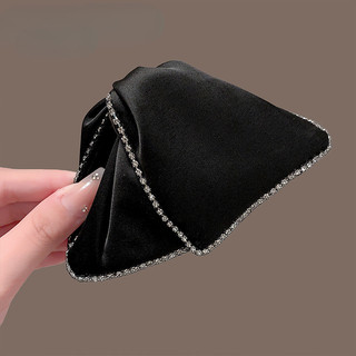 Kẹp tóc cá mập phong cách retro đen tam giác, ren và kim cương giả