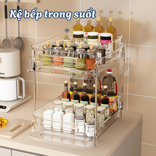 Kệ Đựng Đồ Nhà Bếp 2 Tầng Trong Suốt ECO, Giá Để Đồ Đa Năng, Kệ Mỹ Phẩm Kéo Trượt Tiện lợi