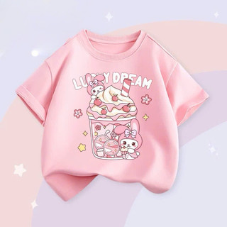 Áo thun in hình hoạt hình dễ thương và thời trang một mặt dành cho bé gái, kiểu dáng thoải mái, thoáng khí với cổ tròn.