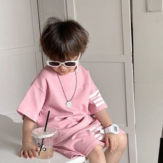 Set thể thao cho bé tay ngắn phối sọc – quần short co giãn, mặc đi chơi mùa hè