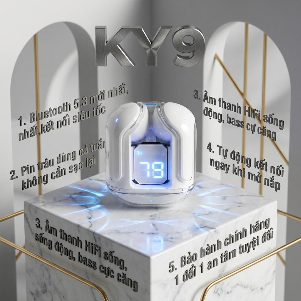 Tai nghe không dây Bluetooth KY9-PRO-LED dành cho thể thao, chơi game ...