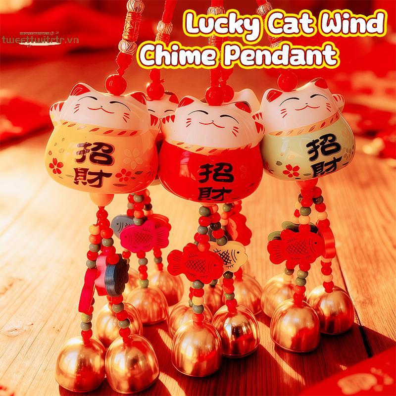 TRTR Fortune Cat Chuông Gió Gốm Treo Xe Trang Trí Sân Vườn Thủ Công Chuông Kim Loại VN