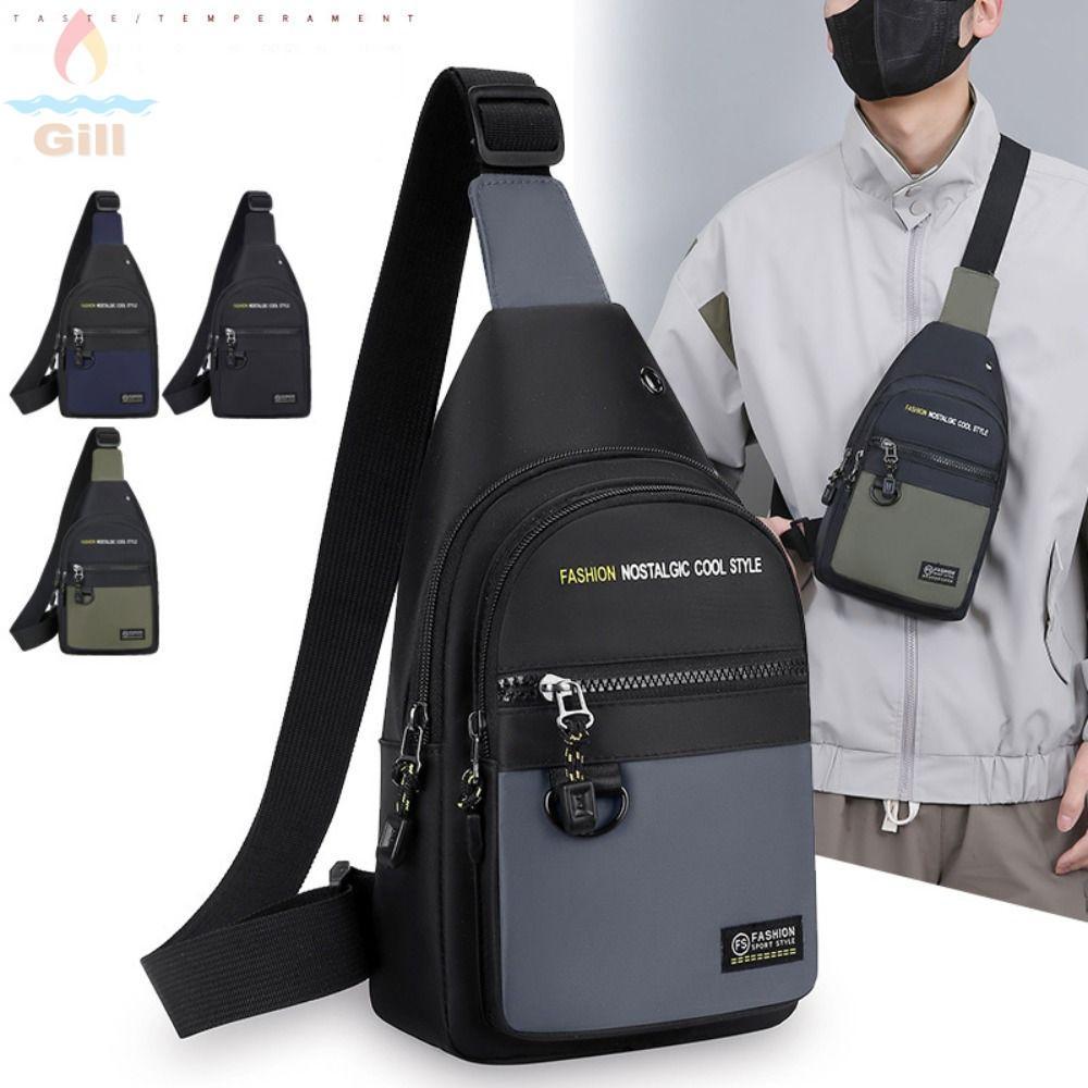 Túi đeo ngực nam GILL, Túi thắt lưng vải dung tích lớn, Túi đeo vai nam đa chức năng màu xám xanh lá cây Unisex