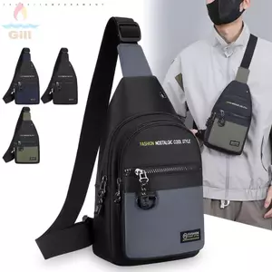 Túi đeo ngực nam GILL, Túi thắt lưng vải dung tích lớn, Túi đeo vai nam đa chức năng màu xám xanh lá cây Unisex