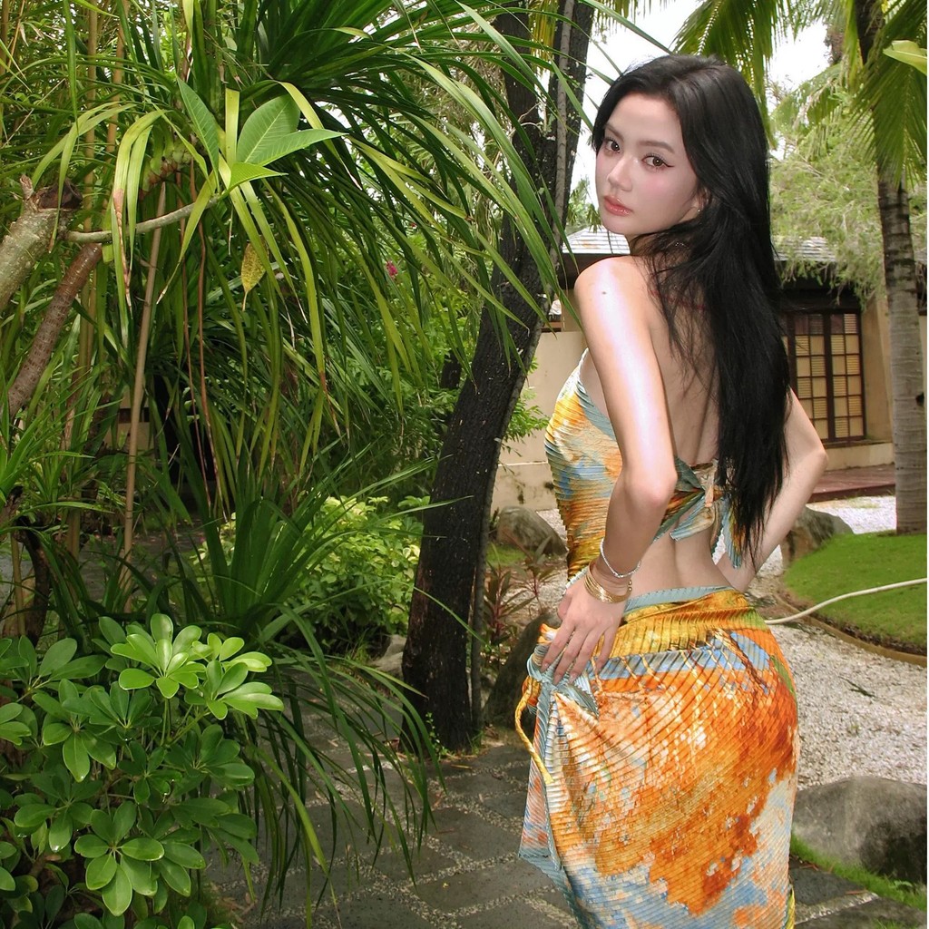 Bộ đồ bơi ba mảnh sọc xếp li in hình Bikini dành cho nữ