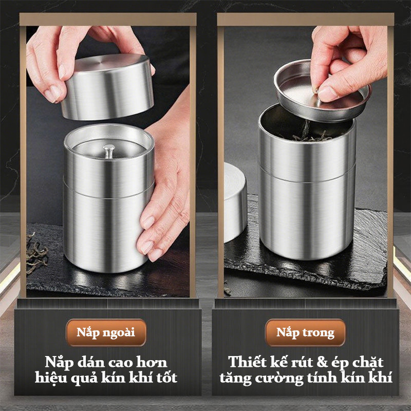 Hộp Inox Đựng Trà 304-Thiết Kế 2 Lớp Chống Ẩm, Dùng Đựng Matcha, Cà Phê.Tiện Lợi Mang Theo Du Lịch