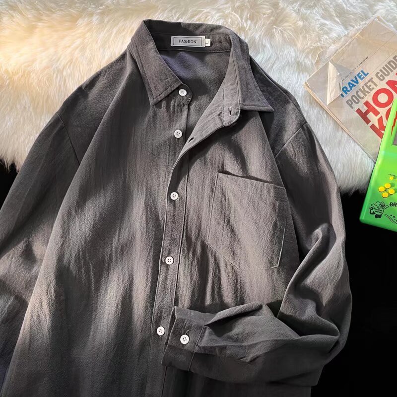 VG Cotton Linen Áo Sơ Mi Nam Dài Tay Thường Ngày Rời Phù Hợp Với Phong Cách Hàn Quốc Xu Hướng Nút Lên Top