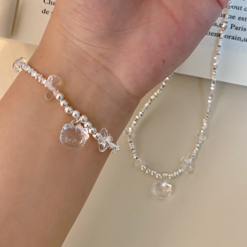 Túi charms mặt dây chuyền mèo ngọt ngào, hạt bạc, phù hợp thời trang cho nữ