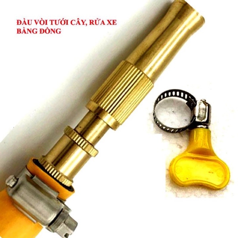 Đầu vòi xịt tăng áp lực nước mini Vòi xịt nước tăng áp đa năng bằng đồng tưới cây rửa xe cực mạnh kèm đai siết ống