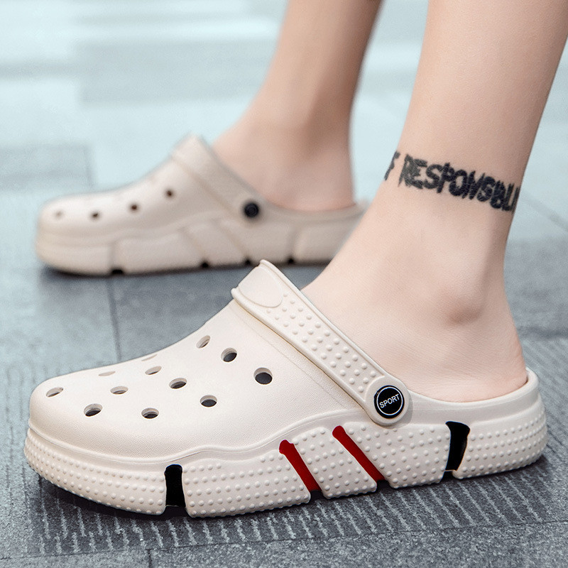Giày Lỗ Mùa Hè Nam Hợp Thời Trang Chống Trơn Trượt Đế Mềm Rỗng Giày Sandal Che Mũi Mặc Bên Ngoài Đế Dày Đi Biển Nam BSTS