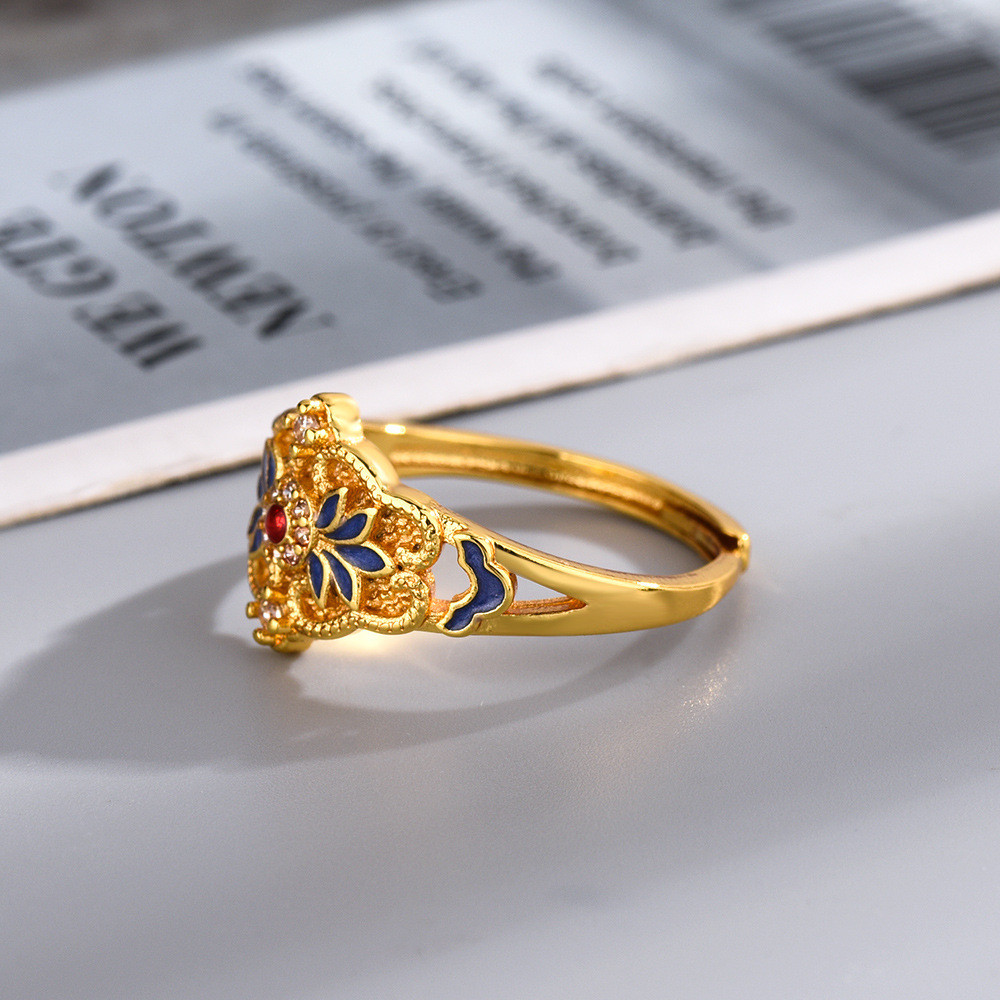 Thời trang mới cho nữ với nhẫn kiểu dáng Trung Quốc, họa tiết hoa và đá zircon sang trọng