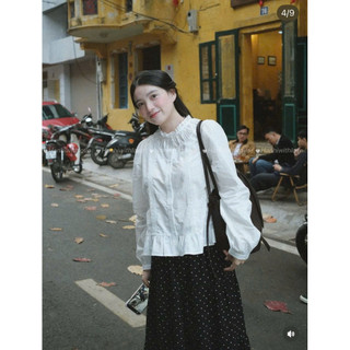 Áo Sơmi Phối Ren Chất Thô Boi Mềm Mát Kèm Ảnh Thật, áo kiểu tiểu thư siêu xinh