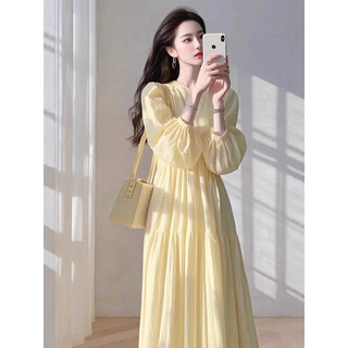 Đầm cổ tròn ,tay phồng kiểu Pháp dành cho nữ, phong cách nghỉ hè , cực kỳ nữ tính, ôm eo, váy dài có vạt xòe rộng