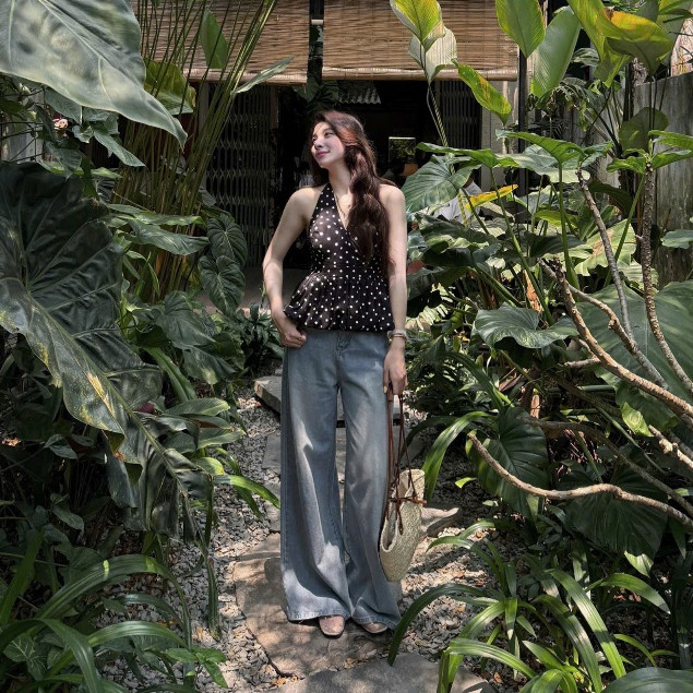 (KHÔNG KÈM MÚT) Áo yếm linen CHẤM BI dáng bí hở lưng chun sau DOTTIE TOP