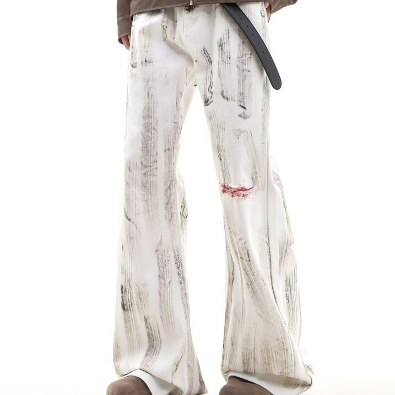 VG Quần Mỹ Vintage Đau Khổ Chân Thẳng Denim Nam Ống Rộng Quần Thường Ngày
