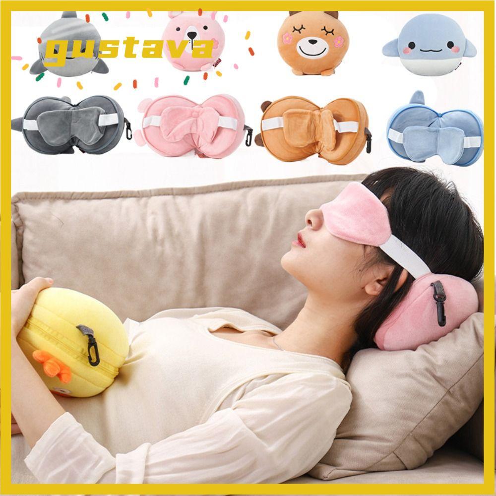 GUSTAVA Travel Eye Cover, Gối Cổ Du Lịch Mềm Mại Hoạt Hình, Có Mắt 2 in1 Lông Tơ Ngủ Gối Ngủ