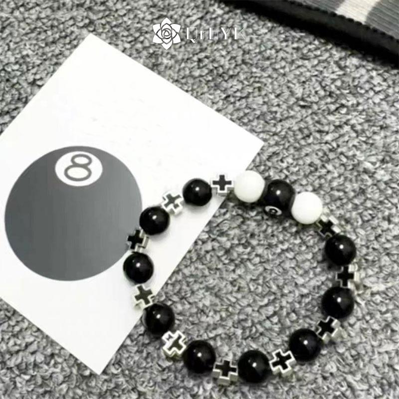 Vòng Tay Chữ thập Bida Tám với Dây Hạt Chia Màu Trắng cho Nam