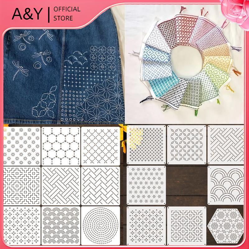 Bộ mẫu thêu A & Y Sashiko có thể tái sử dụng Quilting Stencil cho các dự án may vá DIY thủ công Nhiều kích cỡ tùy chọn.