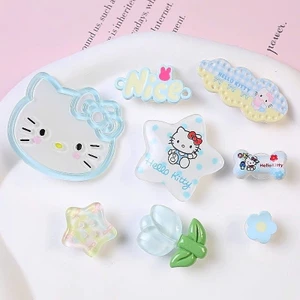 Set Charm Mèo Hello Kitty Xanh Pastel Cute Kawaii Mini – Charm Ngôi Sao Nice Hoa Trong Suốt Trang Trí Dép