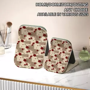 Cherry nền nâu Gương trang điểm gấp gọn khung nhựa dày dặn chống trầy