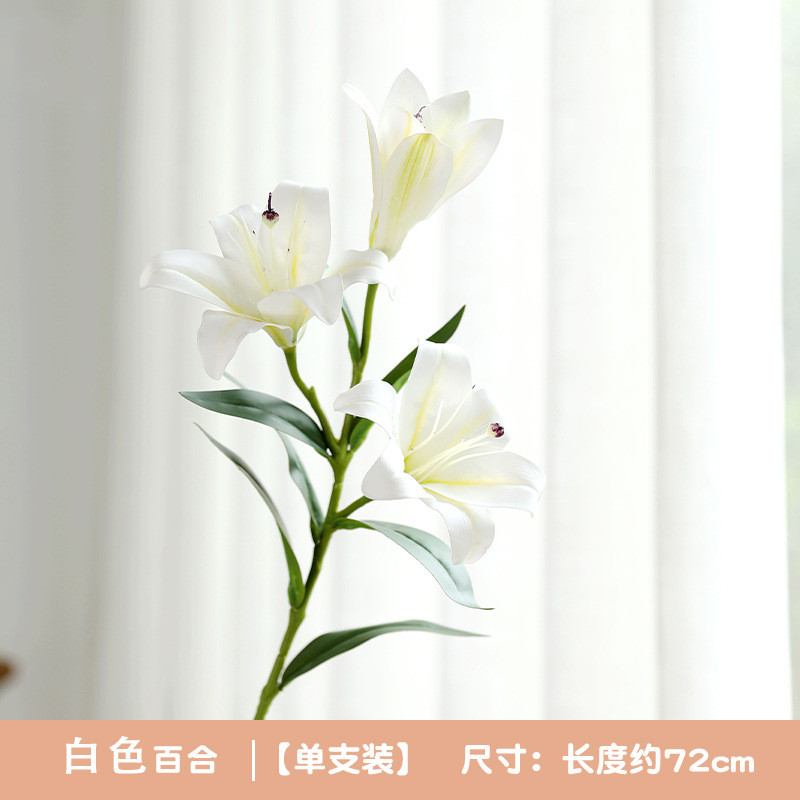 [Sẵn Sàng] Hoa Ly Giả Cao Cấp Công Nghệ In 3D Cảm Giác Thật 72cm Bó Hoa Bách Hợp Decor Bình Cao Phòng Khách Trang Trí Đám Cưới Sang Trọng (1 Cành 3 Đầu Hoa)