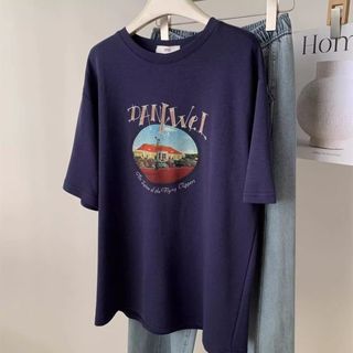 Áo thun nữ cổ tròn tay ngắn hình hoạt hình, 100% cotton