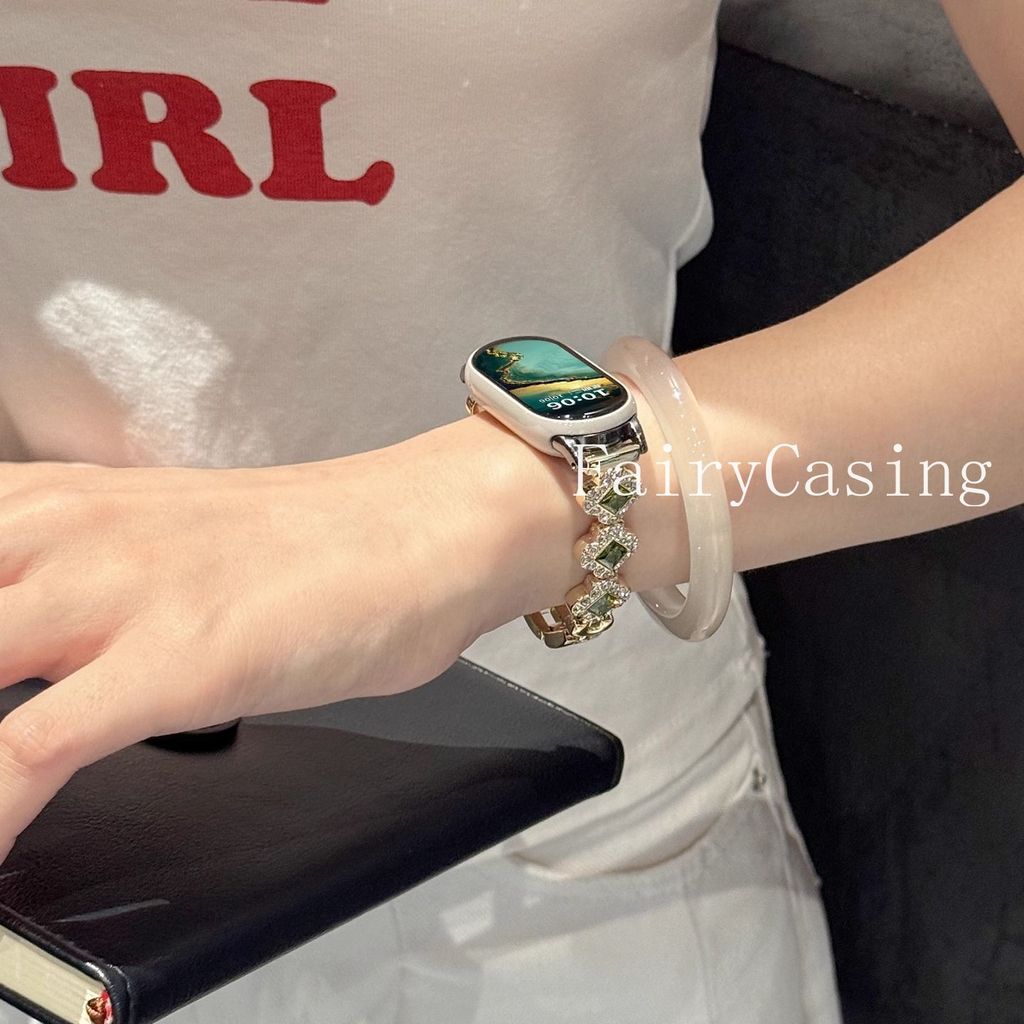 Kim Cương Dây Kim Loại Cho Xiaomi Mi Band 10 9 8 7 6 5 4 3 Trang Sức Vòng Tay Dây Đeo Cho Mi Band 8 9 Pro Thay Thế Dây Đeo Tay