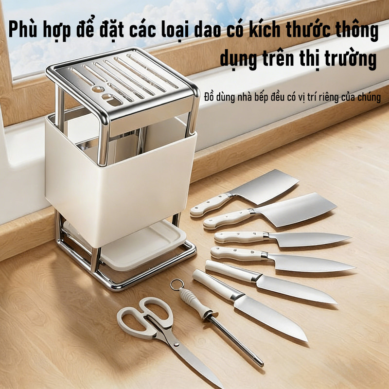 Giá Để Dao Đa Năng Bằng Inox - Kèm Khay Hứng Nước, Thiết Kế Nhỏ Gọn, Giúp Nhà Bếp Gọn Gàng Tiết Kiệm Không Gian