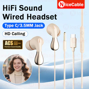 Tai nghe nhét tai âm thanh nổi HiFi có dây jack Type-C/3.5mm, mic tích hợp, điều khiển đường âm, giảm tiếng ồn