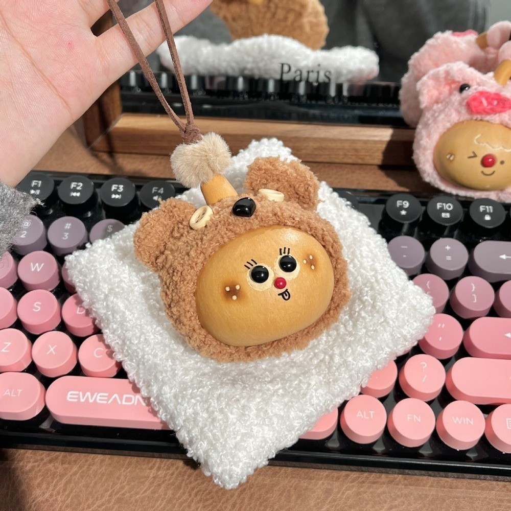 HOBBYIN Mặt dây chuyền bầu HOBBYIN, Chất liệu tự nhiên Móc khóa dễ thương thủ công, Túi mặt dây chuyền gấu sang trọng giảm căng thẳng hoạt hình