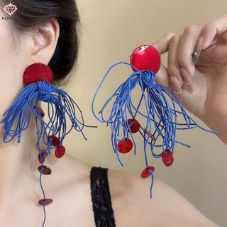 Bông Tai Dài Màu Xanh Đỏ, Phong Cách Phóng Đại Retro Thích Hợp Cho Cô Dâu Và Kỳ Nghỉ