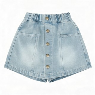 Bộ đồ hè cho bé gái 5–12 tuổi, áo dây rút + quần short denim, vải mềm, phong cách ngọt cá tính, phù hợp nhiều dịp.