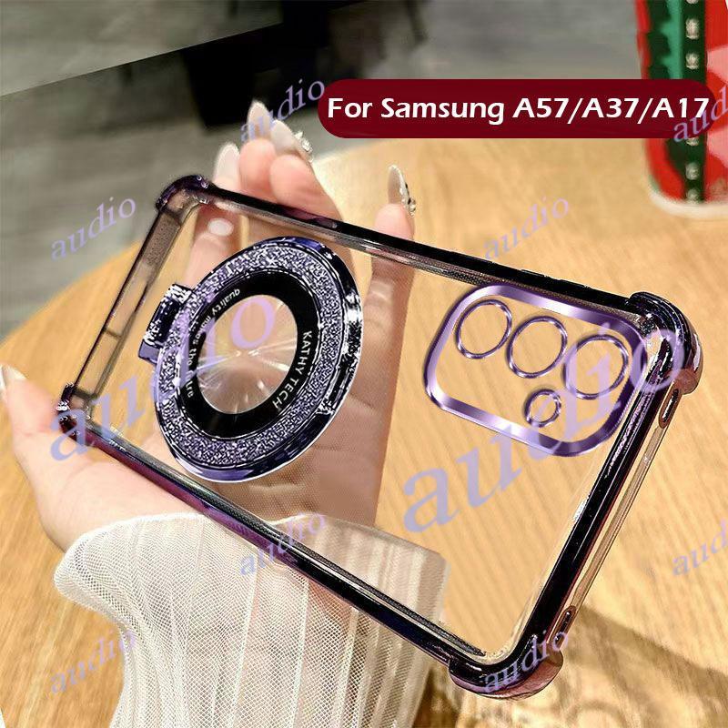 Ốp điện thoại trong suốt mạ bốn góc Samsung A57 5G có giá đỡ cho Samsung Galaxy A57 A37 A27 A17 GalaxyA57 5G 4G Vỏ silicon mềm chống sốc cho SamsungA57 5G