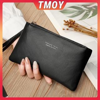 TMOY Đơn Giản Và Thời Trang Nữ Siêu Mỏng Ví Dài Màu Trơn Da PU Dây Kéo Ví Dung Tích Lớn Túi Xách Di Động TMOY