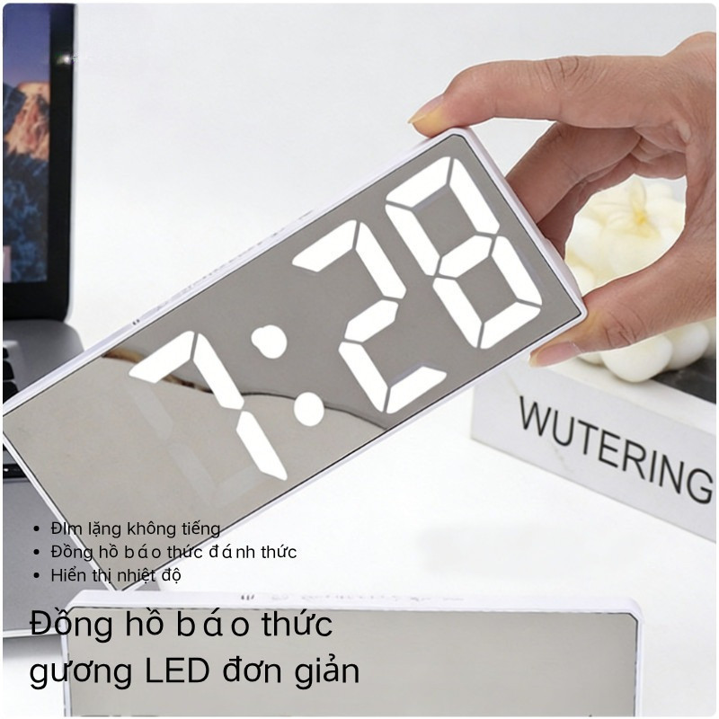 Đồng Hồ LED Để Bàn - Mặt Gương Phong Cách Nhật, Hiển Thị Đa Dạng, Âm Báo Thức Rõ, Thiết Kế Hiện Đại, Cáp USB