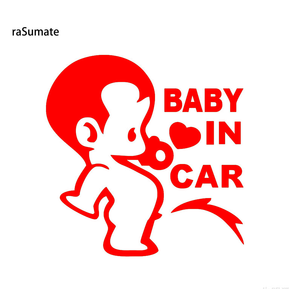 < rasumate > Phim hoạt hình Pee Baby In Car Letter Decal Nhãn dán cửa sổ xe tải