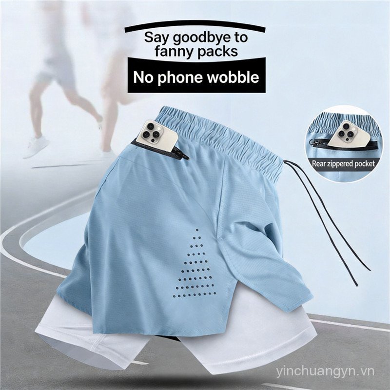 Quần Short Chạy Bộ Nam Chuyên Nghiệp Marathon Thể Thao Ba Điểm Quần Nhanh Khô Hai Lớp Lót Quần Thể Dục Có Thể Đặt Điện Thoại Di Động