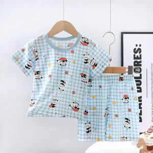 Trẻ Em Mùa Hè Lyocell Ngắn Tay Homewear Mỏng Bộ Đồ Ngủ Hoạt Hình Bộ Quần Short Hai Mảnh 80-140 Size BA6V