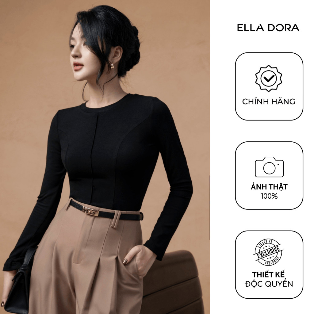 Áo giữ nhiệt ELLA DORA cổ tròn dài tay form ôm phong cách thanh lịch công sở 3 màu ĐỎ/ĐEN/NÂU [AT46]