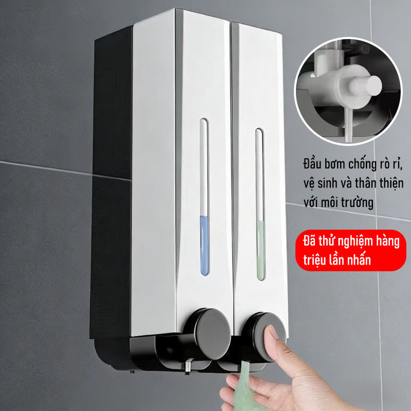 Hộp đựng sữa tắm dầu gội nước rửa tay treo tường 500ml, bấm lò xo tiện lợi, không đục lỗ, sang trọng